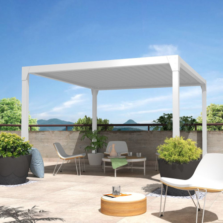 Pérgola bioclimática BERYL auto suportada - Branco - 3,50x4,00 M - Cilindro a telecomando  - 1